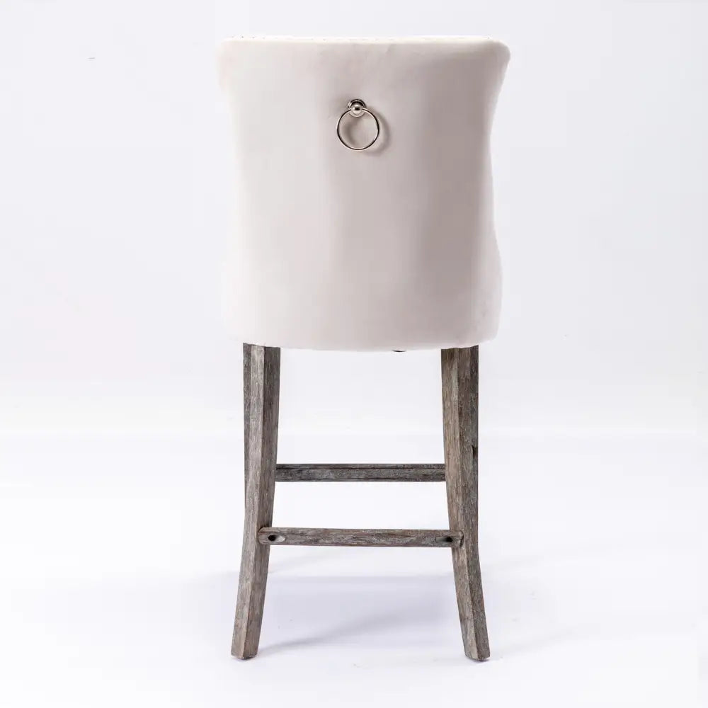 4X Velvet Bar Stools with Studs Trim Wooden Legs Tufted Dining Chairs Kitchen - Furniture > Bar Stools & Chairs
