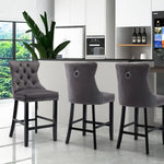 4X Velvet Bar Stools with Studs Trim Wooden Legs Tufted Dining Chairs Kitchen - Furniture > Bar Stools & Chairs