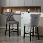 4X Velvet Bar Stools with Studs Trim Wooden Legs Tufted Dining Chairs Kitchen - Furniture > Bar Stools & Chairs