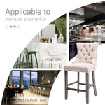 4X Velvet Bar Stools with Studs Trim Wooden Legs Tufted Dining Chairs Kitchen - Furniture > Bar Stools & Chairs