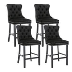 4X Velvet Bar Stools with Studs Trim Wooden Legs Tufted Dining Chairs Kitchen - Furniture > Bar Stools & Chairs > Table