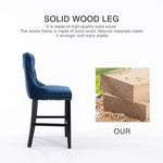 4X Velvet Bar Stools with Studs Trim Wooden Legs Tufted Dining Chairs Kitchen - Furniture > Bar Stools & Chairs