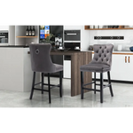 4X Velvet Bar Stools with Studs Trim Wooden Legs Tufted Dining Chairs Kitchen - Furniture > Bar Stools & Chairs