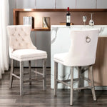 4X Velvet Bar Stools with Studs Trim Wooden Legs Tufted Dining Chairs Kitchen - Furniture > Bar Stools & Chairs
