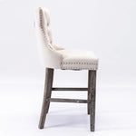 4X Velvet Bar Stools with Studs Trim Wooden Legs Tufted Dining Chairs Kitchen - Furniture > Bar Stools & Chairs