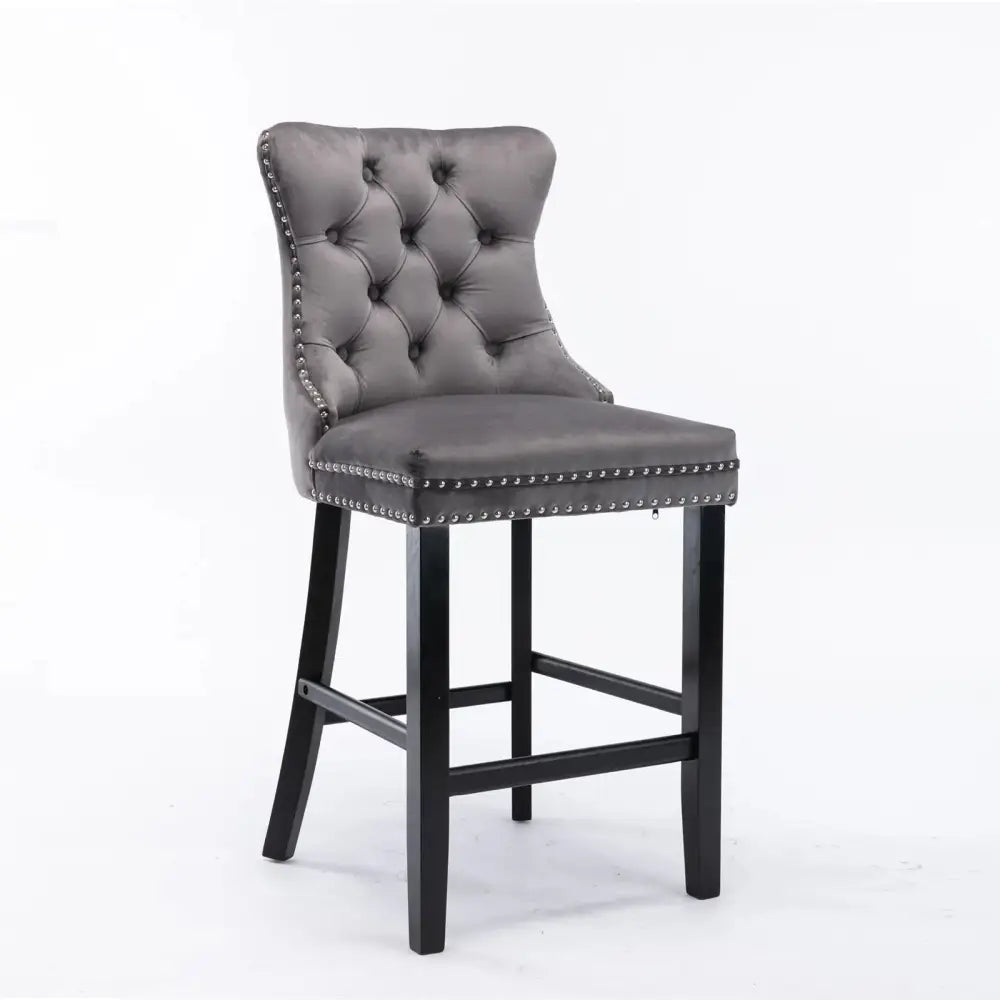 4X Velvet Bar Stools with Studs Trim Wooden Legs Tufted Dining Chairs Kitchen - Furniture > Bar Stools & Chairs