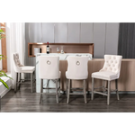 4X Velvet Bar Stools with Studs Trim Wooden Legs Tufted Dining Chairs Kitchen - Furniture > Bar Stools & Chairs