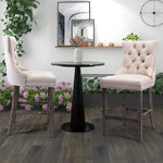 4X Velvet Bar Stools with Studs Trim Wooden Legs Tufted Dining Chairs Kitchen - Furniture > Bar Stools & Chairs