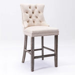 4X Velvet Bar Stools with Studs Trim Wooden Legs Tufted Dining Chairs Kitchen - Furniture > Bar Stools & Chairs