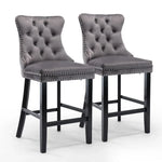 4X Velvet Bar Stools with Studs Trim Wooden Legs Tufted Dining Chairs Kitchen - Furniture > Bar Stools & Chairs