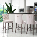 4X Velvet Bar Stools with Studs Trim Wooden Legs Tufted Dining Chairs Kitchen - Furniture > Bar Stools & Chairs