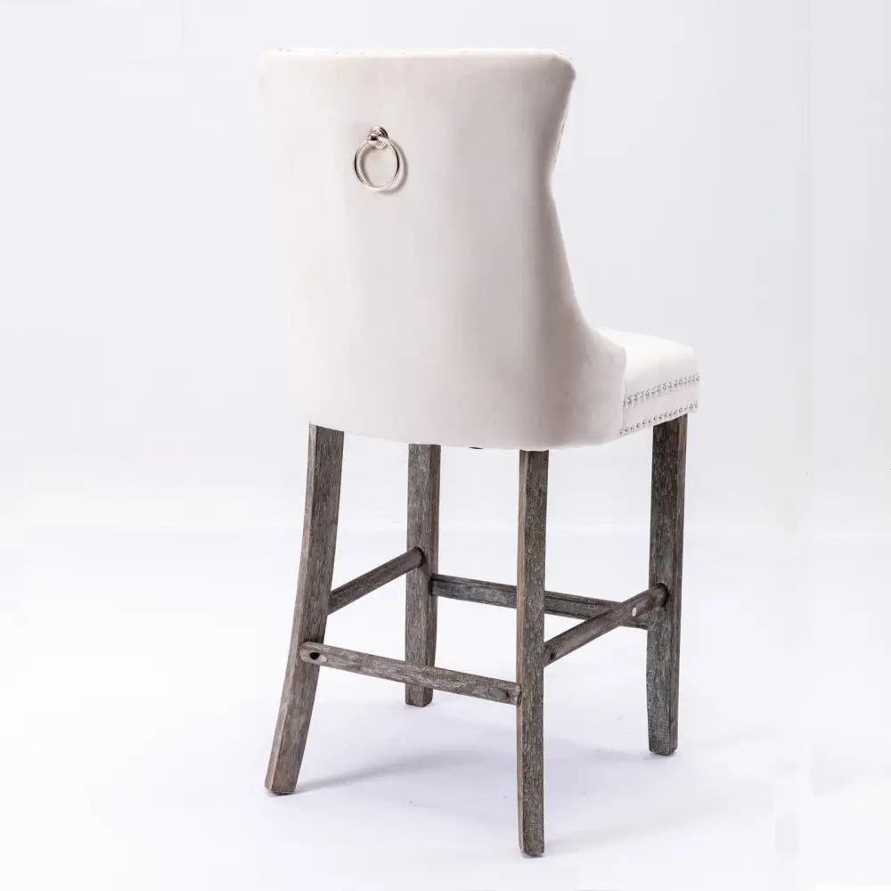 4X Velvet Bar Stools with Studs Trim Wooden Legs Tufted Dining Chairs Kitchen - Furniture > Bar Stools & Chairs