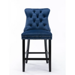 4X Velvet Bar Stools with Studs Trim Wooden Legs Tufted Dining Chairs Kitchen - Furniture > Bar Stools & Chairs