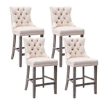 4X Velvet Bar Stools with Studs Trim Wooden Legs Tufted Dining Chairs Kitchen - Furniture > Bar Stools & Chairs