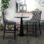 4X Velvet Bar Stools with Studs Trim Wooden Legs Tufted Dining Chairs Kitchen - Furniture > Bar Stools & Chairs
