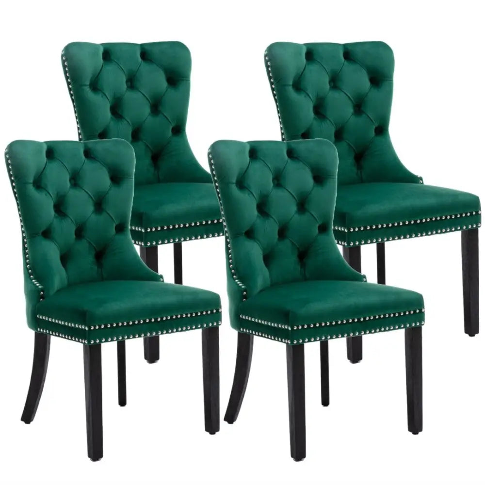 4x Velvet Dining Chairs- Green - Furniture > Bar Stools & Chairs