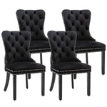 4x Velvet Dining Chairs Upholstered Tufted Kithcen Chair with Solid Wood Legs Stud Trim and Ring-Black - Furniture >