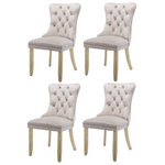 4x Velvet Dining Chairs Upholstered Tufted Kithcen Chair with Solid Wood Legs Stud Trim and Ring-Beige - Furniture >