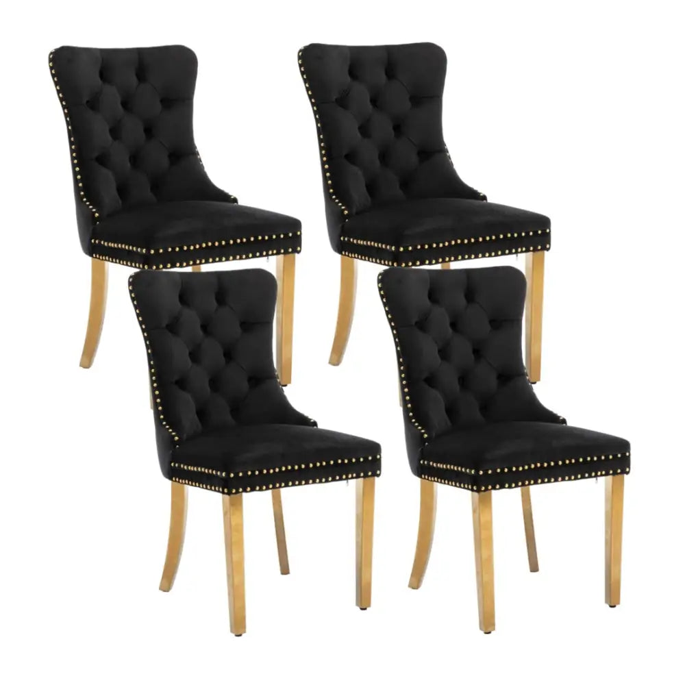 4x Velvet Dining Chairs with Golden Metal Legs-Black - Furniture > Bar Stools & Chairs
