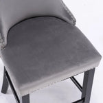 4x Velvet Upholstered Button Tufted Bar Stools with Wood Legs and Studs-Grey - Furniture > Bar Stools & Chairs