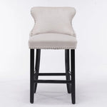 4x Velvet Upholstered Button Tufted Bar Stools with Wood Legs and Studs-Beige - Furniture > Bar Stools & Chairs