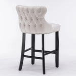 4x Velvet Upholstered Button Tufted Bar Stools with Wood Legs and Studs-Beige - Furniture > Bar Stools & Chairs