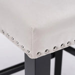 4x Velvet Upholstered Button Tufted Bar Stools with Wood Legs and Studs-Beige - Furniture > Bar Stools & Chairs