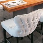 4x Velvet Upholstered Button Tufted Bar Stools with Wood Legs and Studs-Beige - Furniture > Bar Stools & Chairs
