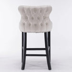 4x Velvet Upholstered Button Tufted Bar Stools with Wood Legs and Studs-Beige - Furniture > Bar Stools & Chairs