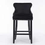 4x Velvet Upholstered Button Tufted Bar Stools with Wood Legs and Studs-Black - Furniture > Bar Stools & Chairs > Table