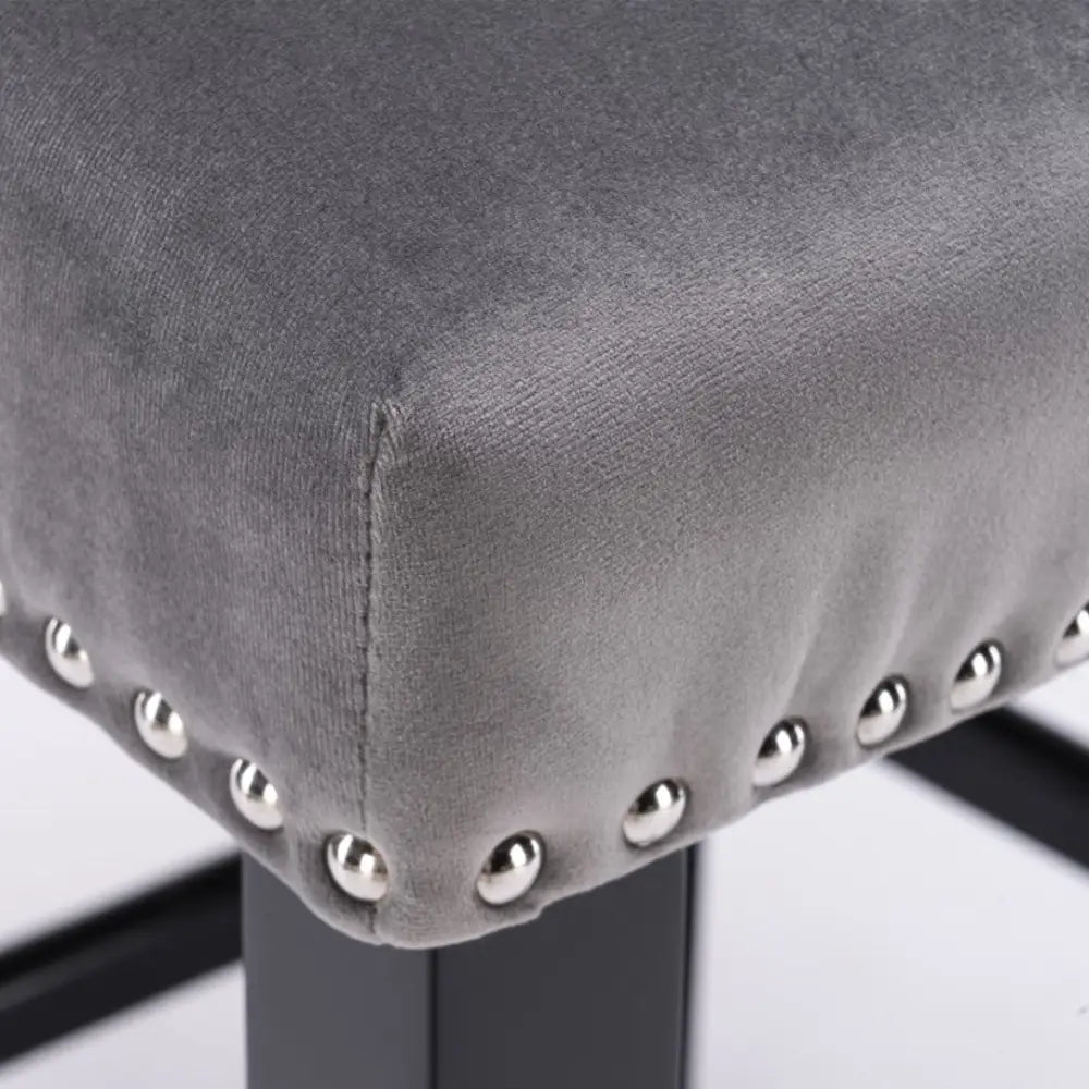 4x Velvet Upholstered Button Tufted Bar Stools with Wood Legs and Studs-Grey - Furniture > Bar Stools & Chairs