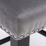 4x Velvet Upholstered Button Tufted Bar Stools with Wood Legs and Studs-Grey - Furniture > Bar Stools & Chairs