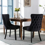 4x Velvet Upholstered Dining Chairs Tufted Wingback Side Chair with Studs Trim Solid Wood Legs for Kitchen - Furniture