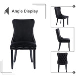 4x Velvet Upholstered Dining Chairs Tufted Wingback Side Chair with Studs Trim Solid Wood Legs for Kitchen - Furniture