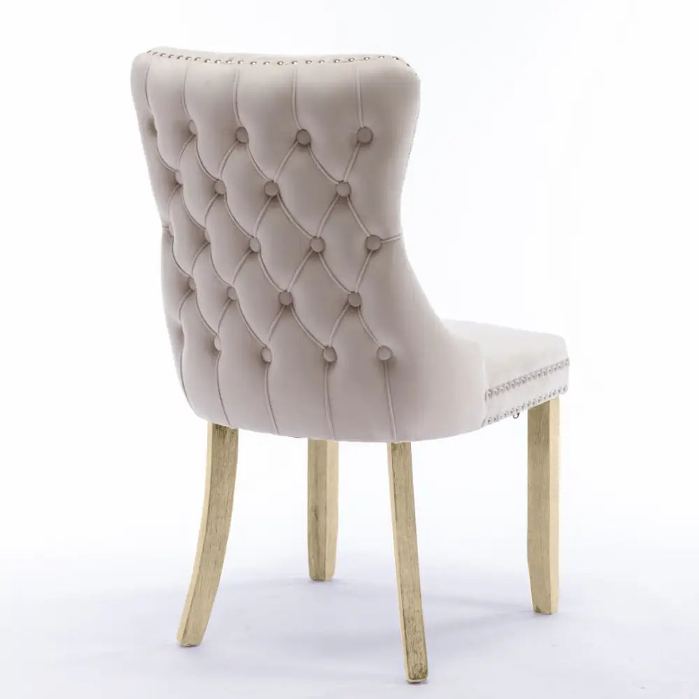 4x Velvet Upholstered Dining Chairs Tufted Wingback Side Chair with Studs Trim Solid Wood Legs for Kitchen - Furniture