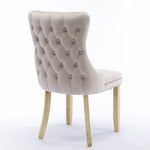 4x Velvet Upholstered Dining Chairs Tufted Wingback Side Chair with Studs Trim Solid Wood Legs for Kitchen - Furniture