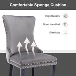 4x Velvet Upholstered Dining Chairs Tufted Wingback Side Chair with Studs Trim Solid Wood Legs for Kitchen - Furniture