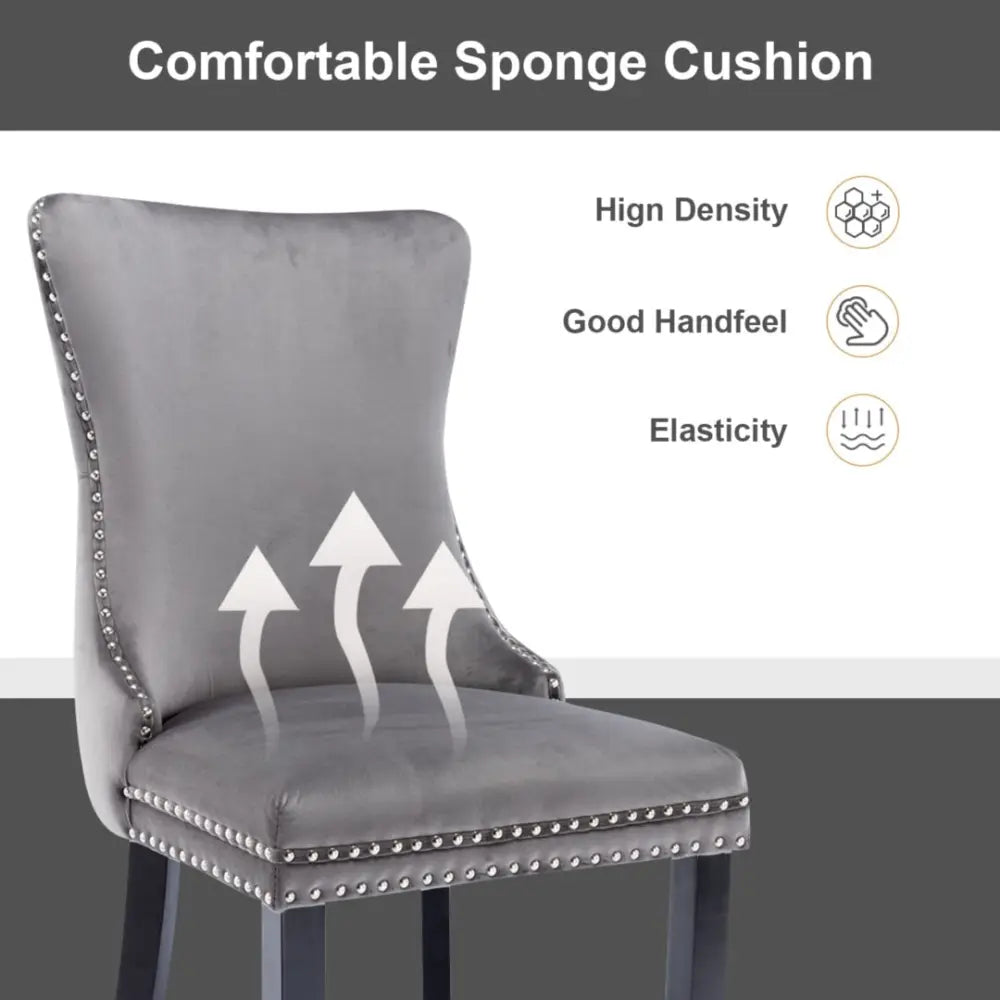 4x Velvet Upholstered Dining Chairs Tufted Wingback Side Chair with Studs Trim Solid Wood Legs for Kitchen - Furniture