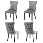 4x Velvet Upholstered Dining Chairs Tufted Wingback Side Chair with Studs Trim Solid Wood Legs for Kitchen - Furniture