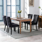 4x Velvet Upholstered Dining Chairs Tufted Wingback Side Chair with Studs Trim Solid Wood Legs for Kitchen - Furniture