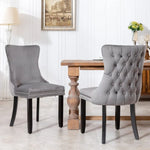 4x Velvet Upholstered Dining Chairs Tufted Wingback Side Chair with Studs Trim Solid Wood Legs for Kitchen - Furniture