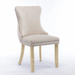 4x Velvet Upholstered Dining Chairs Tufted Wingback Side Chair with Studs Trim Solid Wood Legs for Kitchen - Furniture