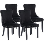 4x Velvet Upholstered Dining Chairs Tufted Wingback Side Chair with Studs Trim Solid Wood Legs for Kitchen - Furniture