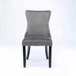 4x Velvet Upholstered Dining Chairs Tufted Wingback Side Chair with Studs Trim Solid Wood Legs for Kitchen - Furniture