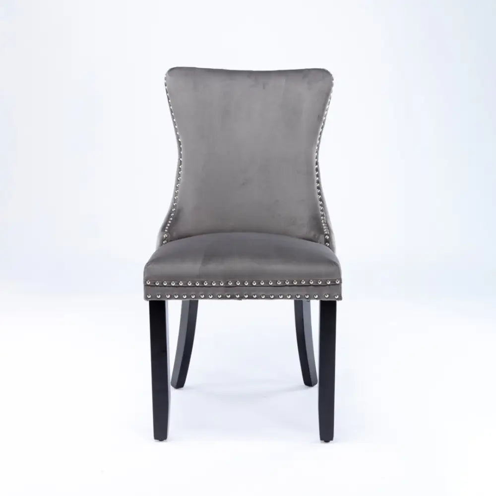 4x Velvet Upholstered Dining Chairs Tufted Wingback Side Chair with Studs Trim Solid Wood Legs for Kitchen - Furniture