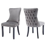 4x Velvet Upholstered Dining Chairs Tufted Wingback Side Chair with Studs Trim Solid Wood Legs for Kitchen - Furniture