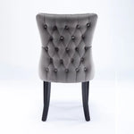 4x Velvet Upholstered Dining Chairs Tufted Wingback Side Chair with Studs Trim Solid Wood Legs for Kitchen - Furniture