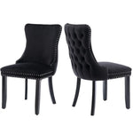 4x Velvet Upholstered Dining Chairs Tufted Wingback Side Chair with Studs Trim Solid Wood Legs for Kitchen - Furniture
