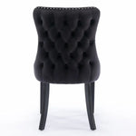 4x Velvet Upholstered Dining Chairs Tufted Wingback Side Chair with Studs Trim Solid Wood Legs for Kitchen - Furniture