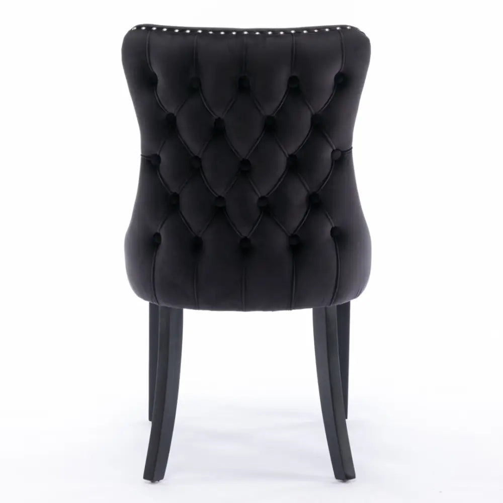 4x Velvet Upholstered Dining Chairs Tufted Wingback Side Chair with Studs Trim Solid Wood Legs for Kitchen - Furniture